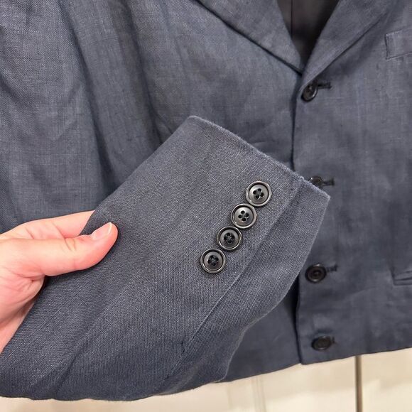 Vintage Ralph Lauren Blue Label Linen Cropped Blazer in Navy, Size M/L - Picture 3 of 10